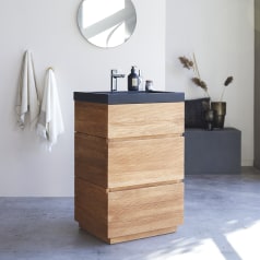 Karl - Solid oak and lava stone bathroom cabinet 60 cm