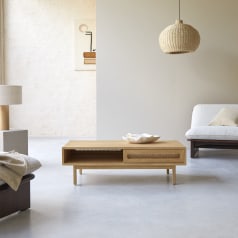 Luis - Coffee table in solid elm and cane