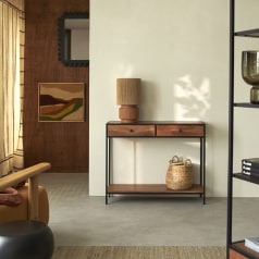 Agra - Bijzettafel van massief acacia en metaal