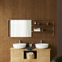 Félicie - Etagère miroir en noyer et laiton