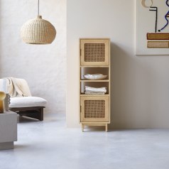 Luis - Mobile alto a colonna in legno di olmo massello e rattan