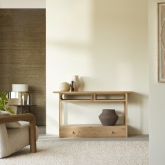 Clovis - 1-drawer console table in solid oak