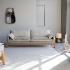 Woodnest - Divano a 3 posti in legno di quercia massello e lino