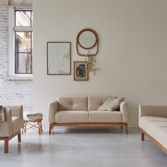 Bjorn - Solid oak and ecru wool 2-seater sofa