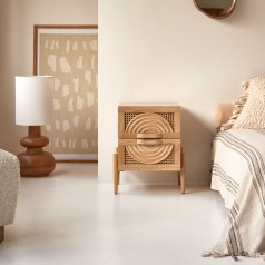 Sina - Solid Mango Wood and Rattan Nightstand