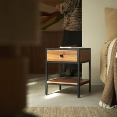 Agra - Solid acacia and metal bedside table
