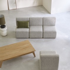 Swann - Divano modulare in legno di acacia massello e tessuto grigio, 3 posti