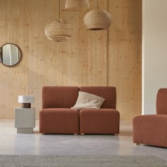 Swann - Banqueta modular de 2 plazas de acacia maciza y tela terracota