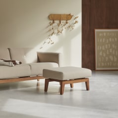 Bjorn - Voetenbank van massief eiken en ecru stof