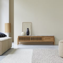 Isaure - Mobile TV in teak massello e battuto di terrazzo premium 175 cm