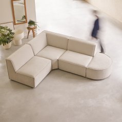 Dario - Modul-Ecksofa aus beigefarbenem Stoff, 4–5 Sitzplätze