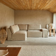 Nils - Divano angolare modulabile in lino naturale, 3 posti