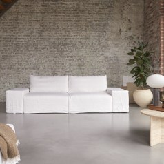 Nils - Sofá modulable de lino blanco, 3-5 plazas