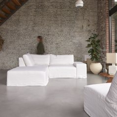 Nils - Divano ad angolo modulabile in lino bianco con chaise longue, 2 posti 