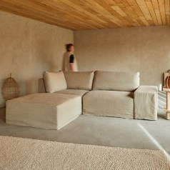 Nils - Canapé d’angle modulable en lin naturel avec méridienne, 2 places 