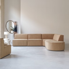 Dario - Divano ad angolo modulabile in tessuto color cammello, 5-6 posti