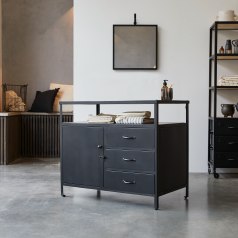Industriel - Mueble de almacenaje de mango macizo y metal 95 cm
