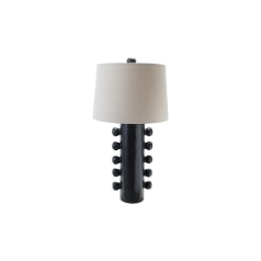 Emy - Stoneware Table Lamp with Raised Dots and Linen Shade, Black