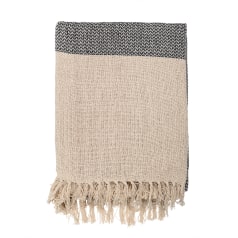 Peyton - Soft Cotton Blend Knit Throw with Fringe, Grey and Cream