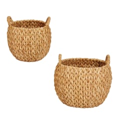 Matthew - Round Hand-woven Water Hyacinth Basket Storage with Handles, Natural, Set of 2