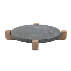 David - Marble Serving Board with Mango Wood Stand, Black & Natural