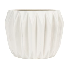 Tim - Round Stoneware Fluted Planter, Matte White