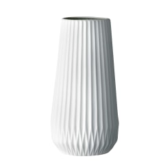 Renee - Round Stoneware Fluted Vase with Embossed Lines, Matte White