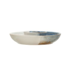 Lara - Hand-Painted Stoneware Chip and Dip, Reactive Glaze, Cream Color and Blue (Each One Will Vary)