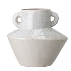 Leslie - Round Stoneware Vase with Reactive Glaze Finish and Vertical Handles, Light Grey