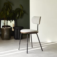 Soline - Sedia in rovere massello scuro, tessuto grigio e metallo