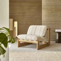 Aimé - Poltrona XL in rovere massello e tessuto beige