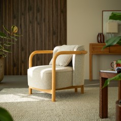 Lya - Fauteuil in massief eikenhout en grijze stof