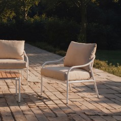 Luca - Sillón de jardín de tejido crudo y metal blanco
