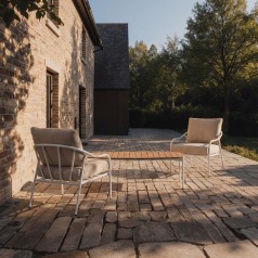 Luca - Gartenlounge aus naturfarbenem Stoff und weißem Metall, 2-Sitzer