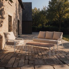 Luca - Gartenlounge aus naturfarbenem Stoff und weißem Metall, 4-Sitzer