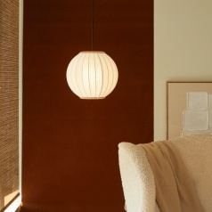 Elia - Hanglamp van wit linnen en eik 30 cm