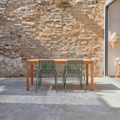 Téo - Tuinset in massief teakhout en groen metaal 4 stoelen