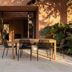 Téo - Conjunto de jardín de teca maciza y metal black 6 plazas