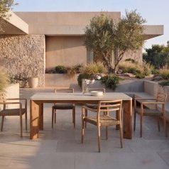 Bianca - Garden Table in solid acacia and ecru cement, 6/8 pers.