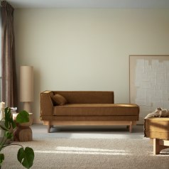 Miu - Chaise longue de roble y tejido ocre