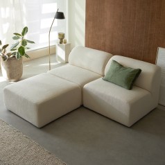 Vénus - Banquette modulable en tissu écru, 3 places