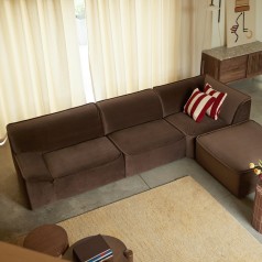Quinto - Modulares Ecksofa rechts aus braunem Stoff, 3-4 Sitzer