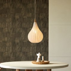 Drops - Lampen aus weißem Stoff und Eiche 38 cm