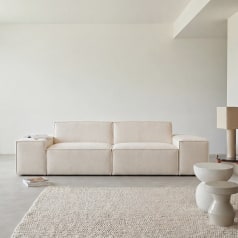 Dario - Sofa aus beigem Stoff, 2-Sitzer, modulare Armlehnen