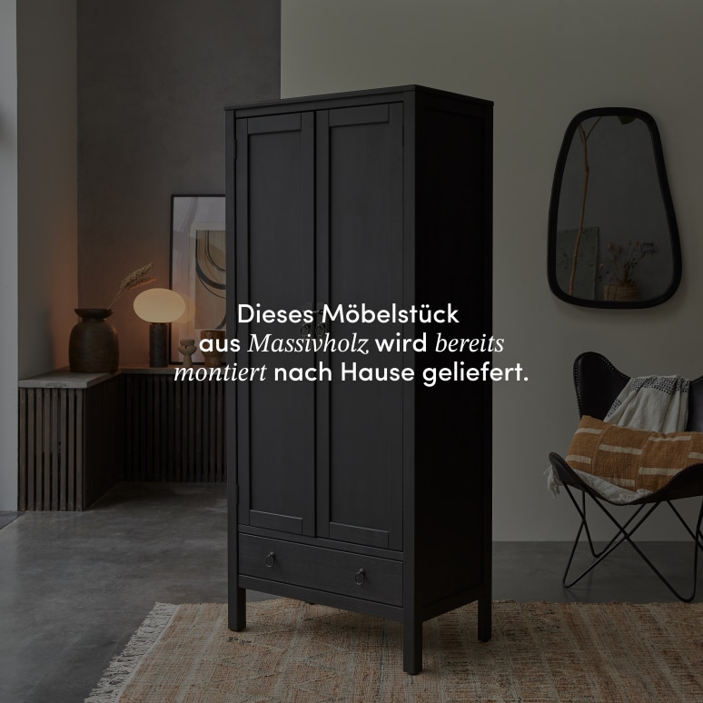Thaki Black - Garderobenschrank aus Massivkiefer