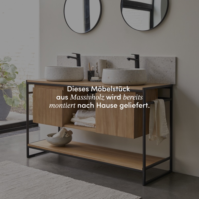 Michal - Waschtischunterschrank aus massivem Teakholz und Metall 140 cm