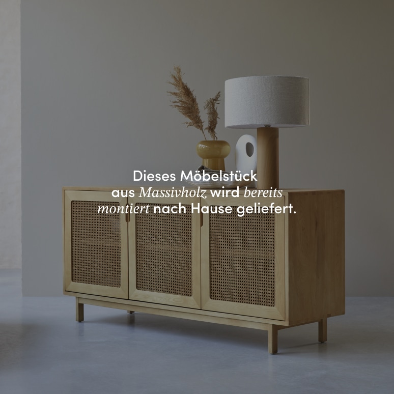 Luis - Buffet aus massivem Ulmenholz und Rattangeflecht 160 cm
