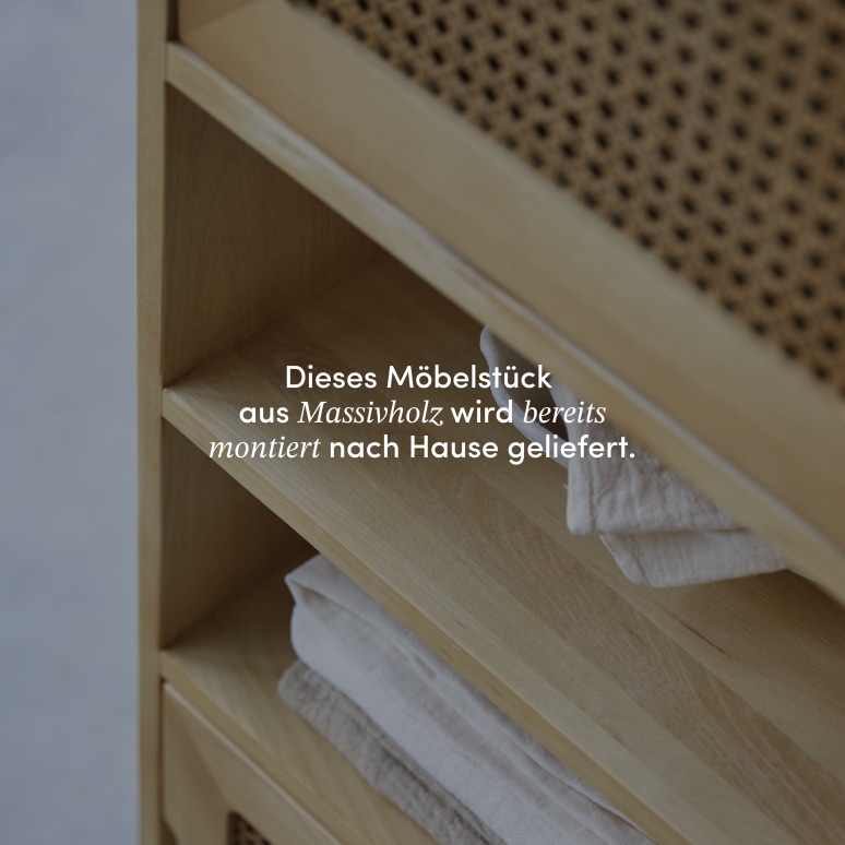 Luis - Hoher Bücherschrank aus Ulme und Rattangeflecht