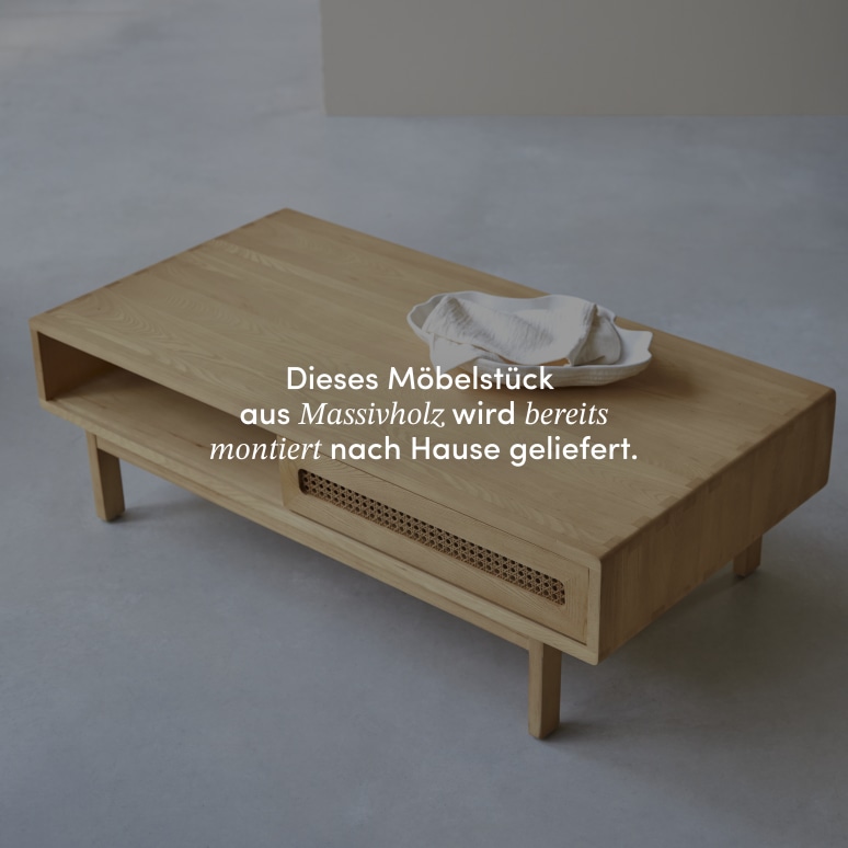 Luis - Couchtisch aus massivem Ulme und Rattangeflecht