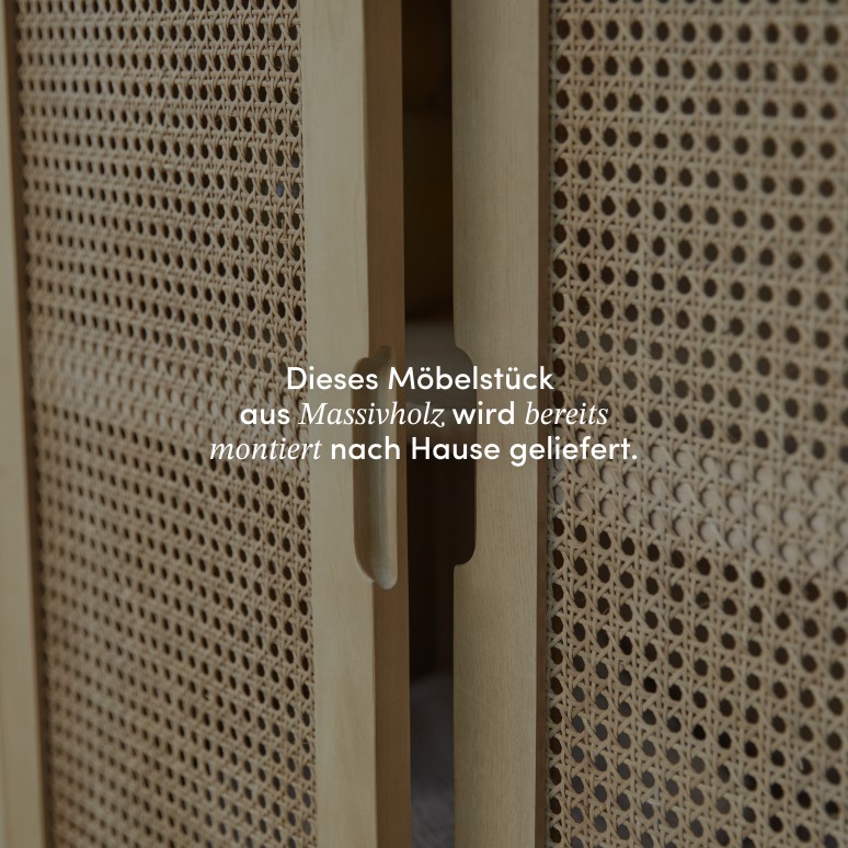 Luis - Esszimmerschrank aus massiver Ulme und Rattangeflecht